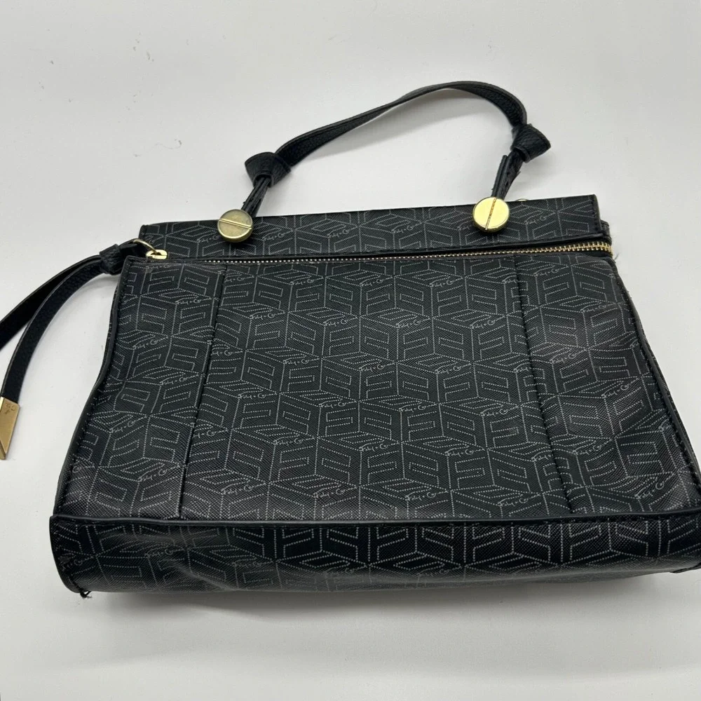 Foley & Corinna Logo Print Vegan Purse‎ Handbag Black Gray Satchel